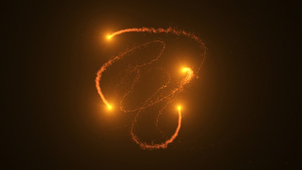 Fire comet flying. Shining lights in motion with small particles. Ring of fire, Plasma ring on a dark background. 3D rendering, Abstract background.