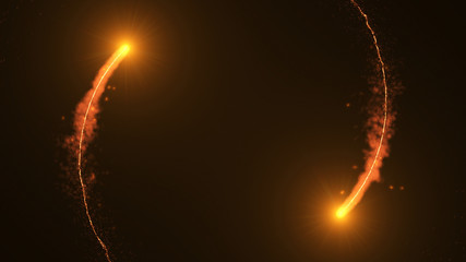 Poster - fire comet flying. shining lights in motion with small particles. ring of fire, plasma ring on a dar