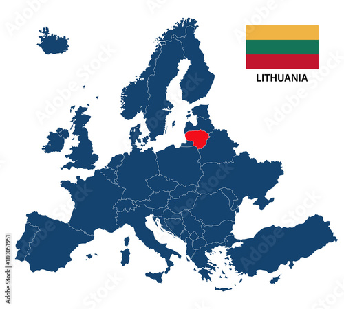 Fotografía Vector illustration of a map of Europe with highlighted Lithuania and Lithuanian