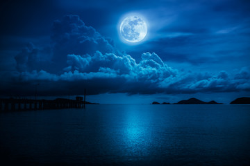 Wall Mural - landscape of sky with full moon on seascape to night. serenity nature.