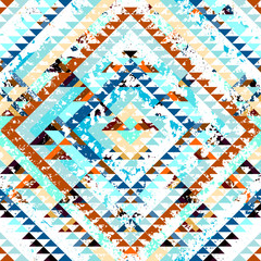 Fototapete - Imitation of geometric embroidery pattern. Ethnic and tribal motifs in aztec style.
