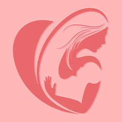 Poster - Motherhood silhouette emblem on pink background