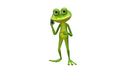 Sticker - 3D Animation Frog and Smartphone with Alpha Channel on a Transparent Background looped Video