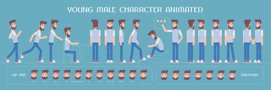 set of vector elements for man, guy character creation and animation
