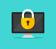 © vladwel - Computer security vector illustration, flat cartoon design desktop pc with closed lock, concept of firewall protection, privacy access, private data, safety service or system