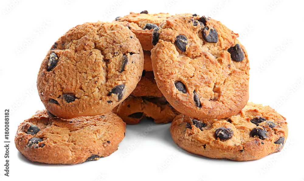 Tasty oatmeal cookies on white background