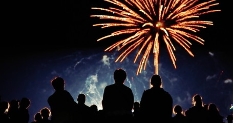 Wall Mural - Crowd watching fireworks