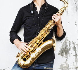 A musician with his saxophone