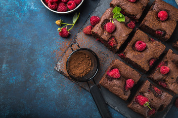 Wall Mural - raspberry brownies  with fresh berries