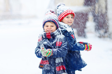 Poster - Happy children having fun with snow in winter