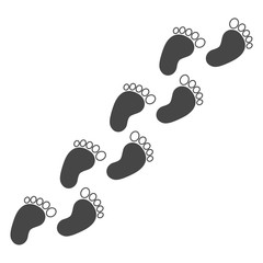 Poster - Trail of human bare footsteps on white background 