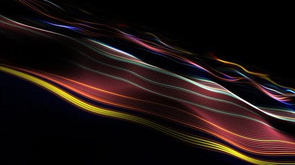 Poster - Abstract motion streak of line background, shining lights, energy waves and particles, seamless loop.