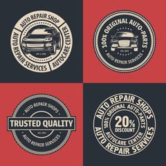 Set of Auto Repair Services Badge template. Car service label, emblem vector illustration.