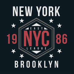 new york, brooklyn typography for t-shirt print. vintage badge for t shirt print. varsity style