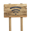 Wifi signal is made of wood on wooden sign isoleted on white background