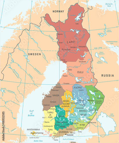 Fotografía Finland Map - Detailed Vector Illustration