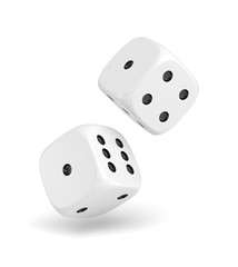 Poster - 3d rendering of two white dice hanging on a white background
