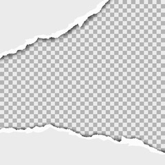 Wall Mural - Tattered wide hole in sheet of white paper. Transparent background of the resulting hole. Vector template paper design.