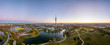 Der Olympiapark in München im Herbst aus der Luft als Aerial