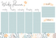 Weekly planner with flowers, stationery organizer for daily plans, floral vector weekly planner template, schedules