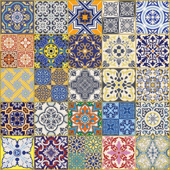 Naklejka na meble Azulejos tiles vector seamless pattern collection