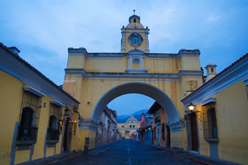 View of colonial colorful buildings in Antigua, Guatemala