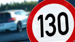 wb19 WarnBanner - german: Tempolimit 130 km/h auf der Autobahn - english: road sign - interstate highway speed limit - 16zu9 g5636
