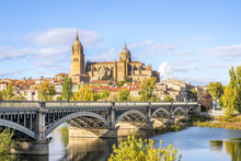 Cathedral Of Salamanca And Bridge Over Tormes River, Spain