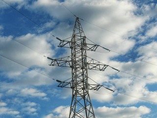  High-voltage tower in the clouds