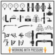 Working with pressure vector icons and symbols design, Set of signs and symbols of high pressure equipments and hazards