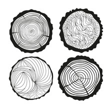 Tree Rings. Mandala. Set Of Tree Rings On Isolation Background. Conceptual Graphics. Line Art. Objects For Design. Decorative Style. Outline For Polygraphy, Printing, Posters And Other