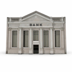 Bank building with columns on white. 3D illustration