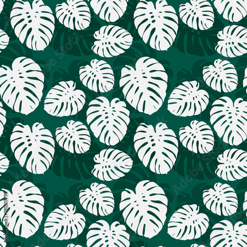 Fototapeta Seamless monstera palm leaves pattern for your summer background Vector tropical exotic illustration