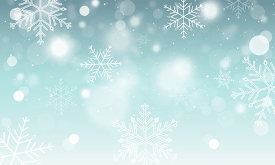 Poster - Abstract vector winter wallpaper. Snowflakes, circles and glowing elements.