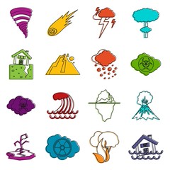 Sticker - Natural disaster icons doodle set