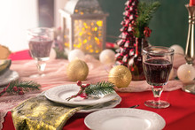 Beautiful Christmas Table Setting With Decorations