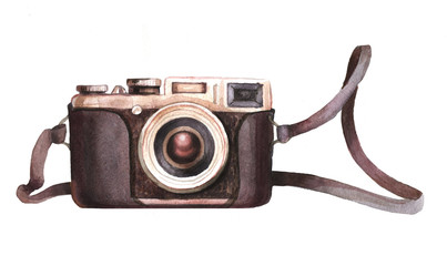 watercolor camera isolated on white background