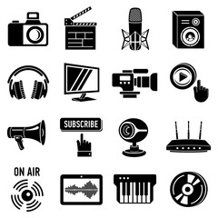 Poster - Multimedia internet icons set, simple style