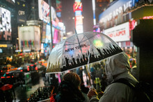 New York Times Square People With Rain Umbrellas