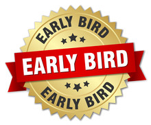Early Bird Round Isolated Gold Badge