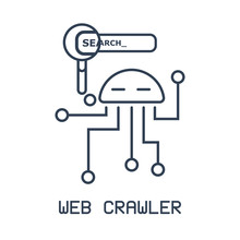 Isolated Robot Icon In A Linear Flat Style. The Concept Of  Web Crawler