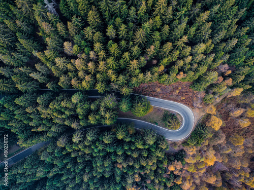 Overhead Aerial Top View Over Hairpin Turn Road Bend In