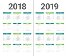 Year 2018 2019 Calendar Vector