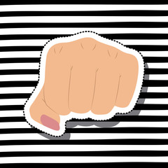 Sticker - girl power with fist in skin color sticker on striped background