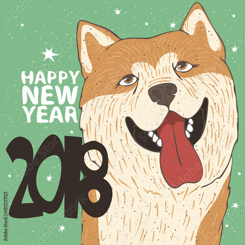 Funny Portrait Of Smiling Dog Breed Akita Inu Yellow Color