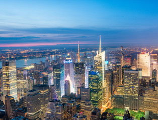 Wall Mural - Night aerial view of Midtown skyscrapers