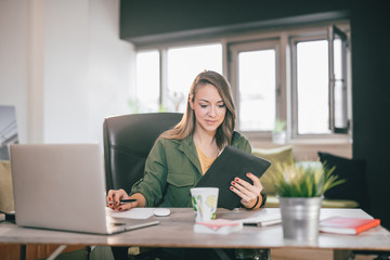 Young woman working from home