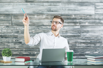 Sticker - Attractive businessman working on project