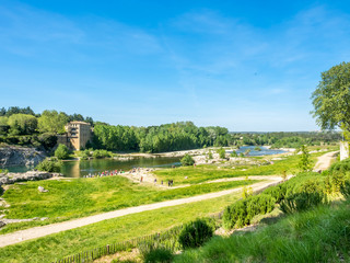 Gardon river beneath Pont du Gard in France