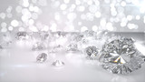 Fototapeta  - Many diamonds on glossy surface. 3d render